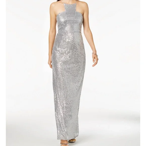 adrianna papell grey dress Grey Blouson Short Sleeve Beaded Long Dress main image 0